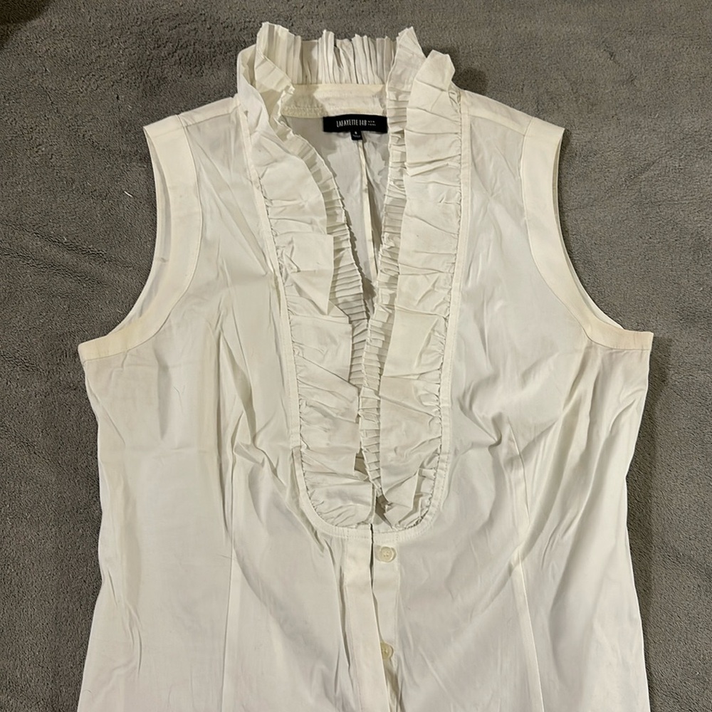 LAFAYETTE148 ruffle neck blouse